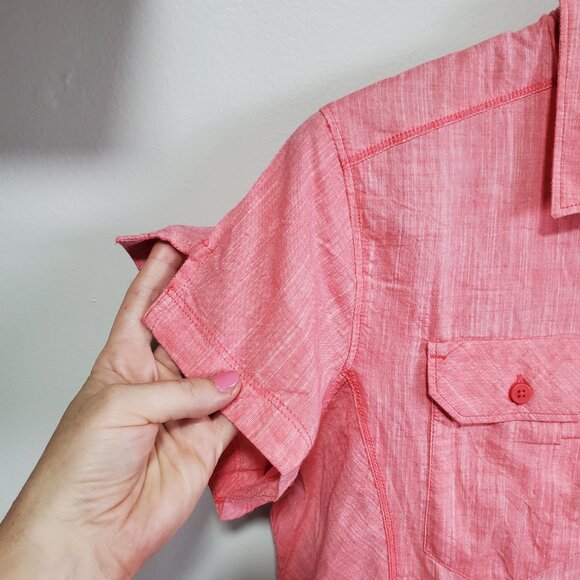 COLUMBIA NWT Camp Henry Short Sleeve Shirt Button Front Cotton Pink Womens Large - Picture 3 of 13